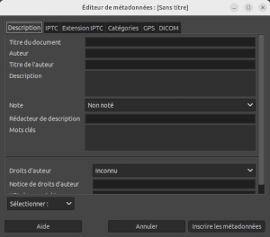 Interface de saisie des métadonnées dans GIMP