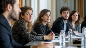 Groupe de personnes participant à une réunion, représentant les interactions sociales des demandeurs d’emploi