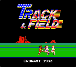 Écran d'accueil du jeu Track & Field sur borne d'arcade