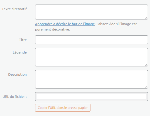 Interface WordPress pour ajouter des métadonnées aux images dans la médiathèque